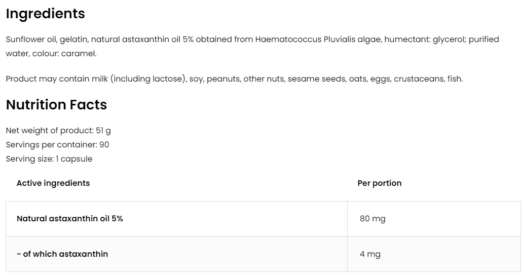 Astaxanthin FORTE – 90 softgels, 4 mg astaxanthine | OstroVit