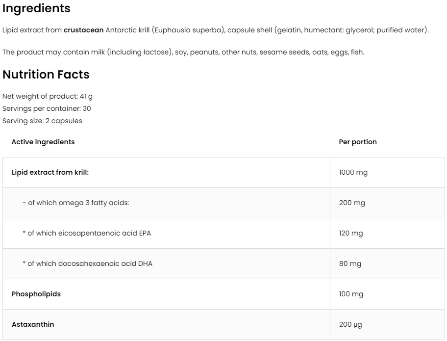 Elite Krill oli | Antarctische krill | Omega 3, EPA, DHA, Fosfolipiden & Astaxanthine | 60 Softgel | OstroVit Pharma