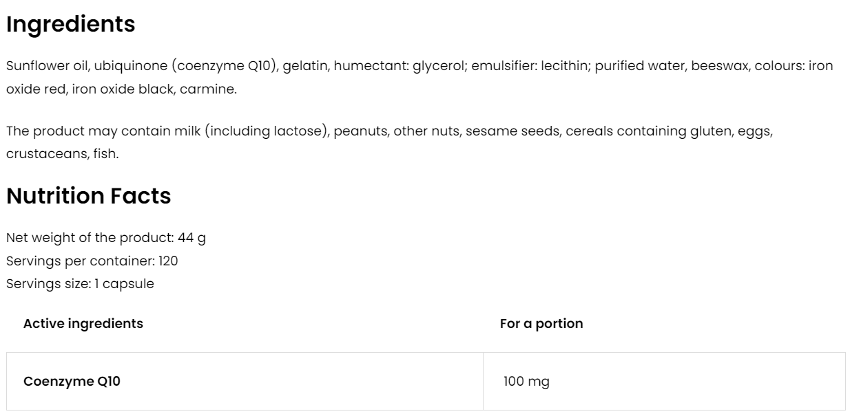 CoQ10 | Ubichinon Q10 | 100 mg | 120 Capsules | OstroVit