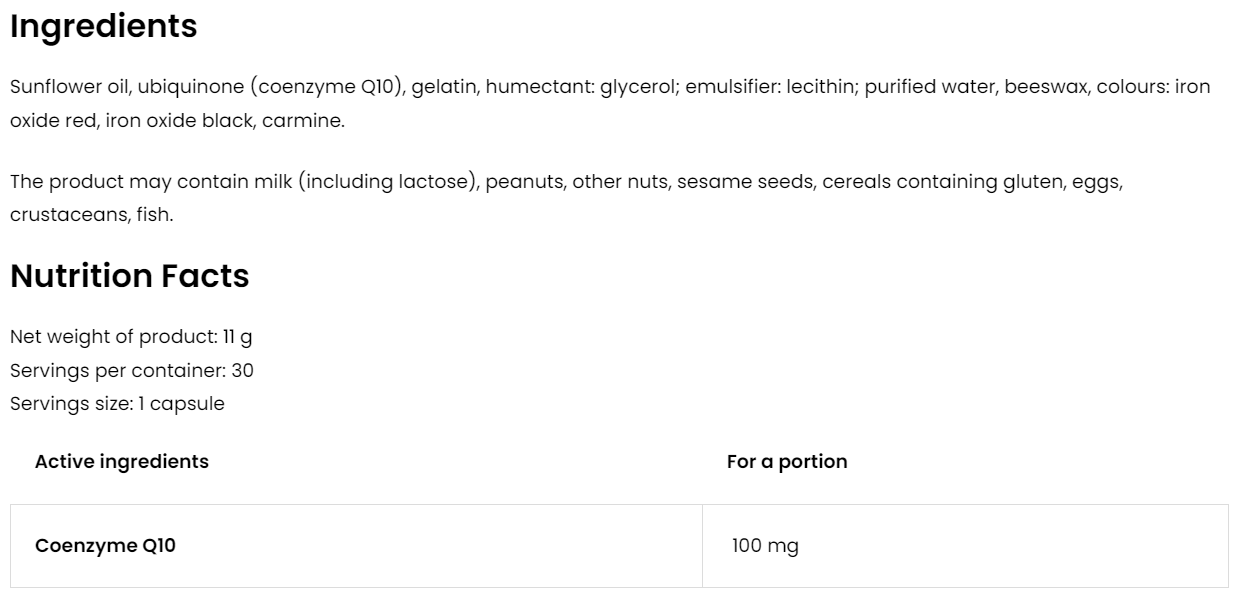 CoQ10 | Ubichinon Q10 | 100 mg | 30 Capsules | OstroVit