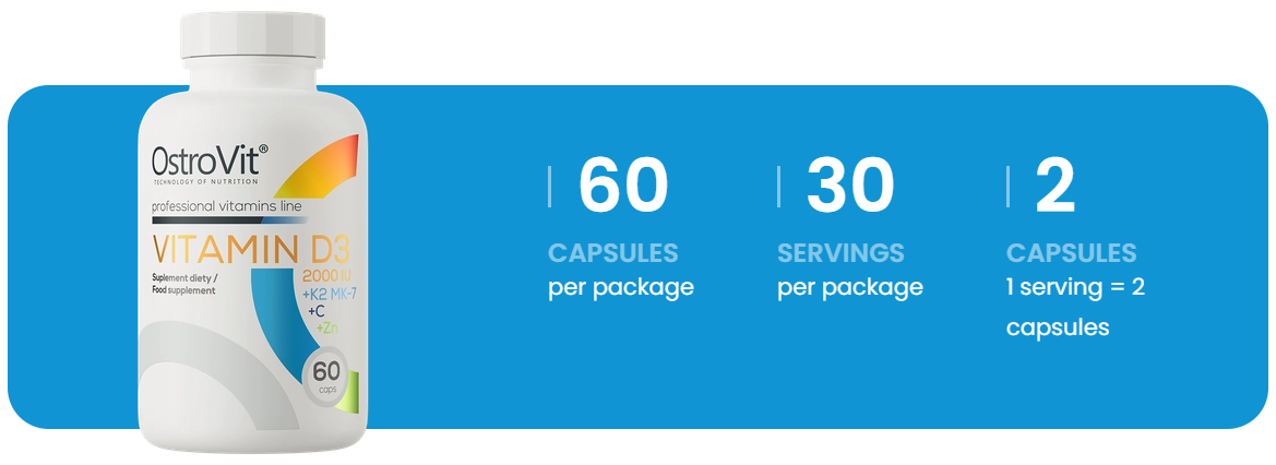 Vitaminen Complex | D3 | K2 (MK-7) | C | Zink | 60 Capsules | OstroVit