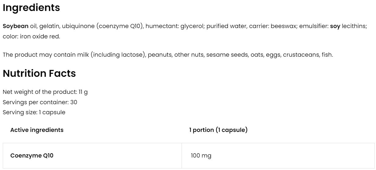 Elite Q10 – 30 softgels, 100 mg co‑enzym Q10 | OstroVit Pharma