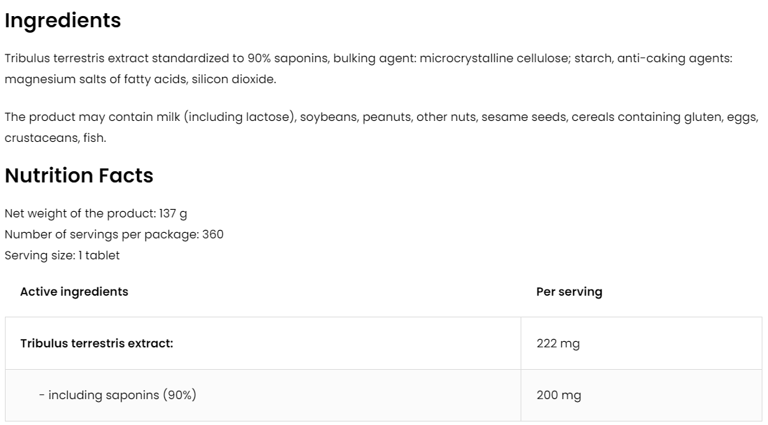 Tribulus Terrestris VEGE – 360 tabletten, 90% saponinen | OstroVit