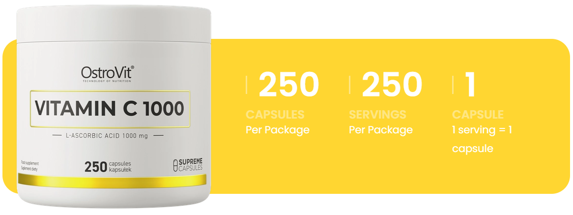 Vitamin C 1000 mg – 250 vegan capsules, 1 per dag | OstroVit