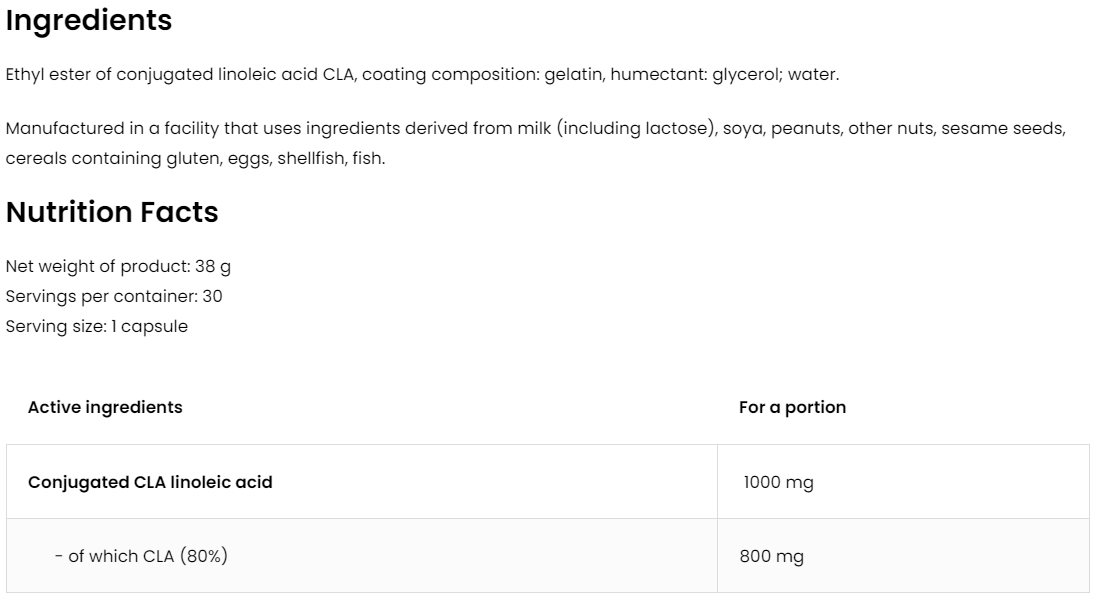CLA 1000 – 30 softgels, 800 mg CLA Per capsule | OstroVit