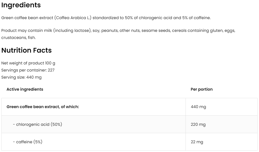 Groene Koffie Extract | 100 g | Natural | OstroVit