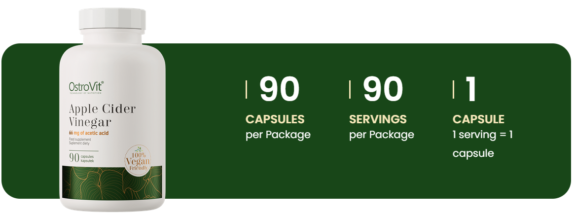 Apple Cider Vinegar VEGE – 90 vegan capsules, 600 mg (11% azijnzuur) | OstroVit