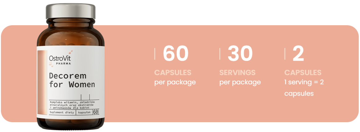 Decorem For Women – 60 capsules, 25 ingrediënten met biotine, zink & selenium | OstroVit Pharma