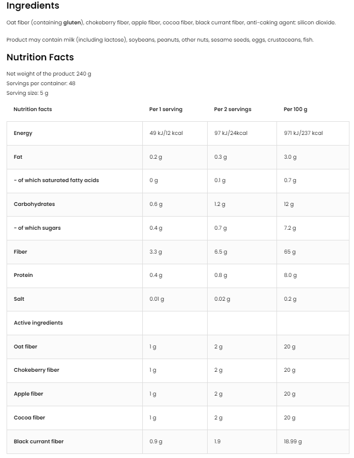 Fibwell | Vezel Mix | Oat | Chokeberry | Apple | Cocoa | Black currant | 240 g | OstroVit