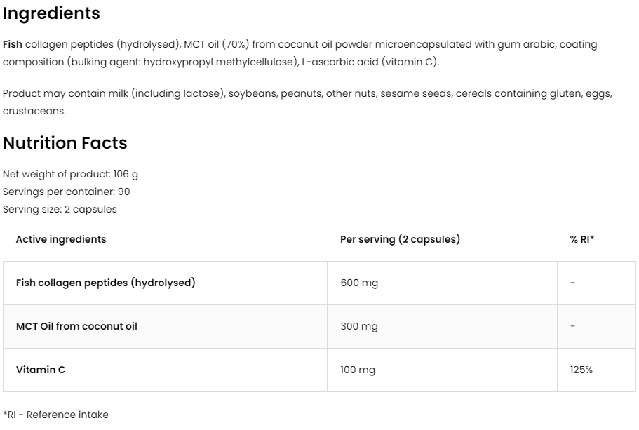 Marine Collageen | MCT-olie van kokosnoot | Vitamine C | 180 capsules | OstroVit