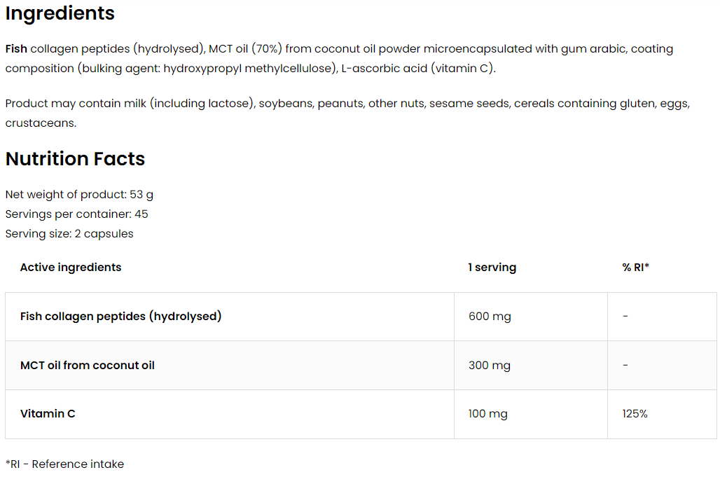 Marine Collageen | MCT-olie van kokosnoot | Vitamine C | 90 capsules | OstroVit