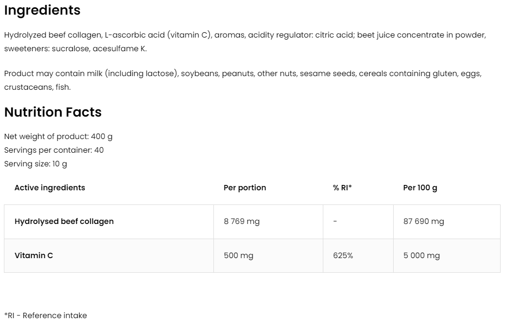 Collageen | Vitamine C | 400 g | 40 Servings | Frambozenlimonade & Munt | OstroVit