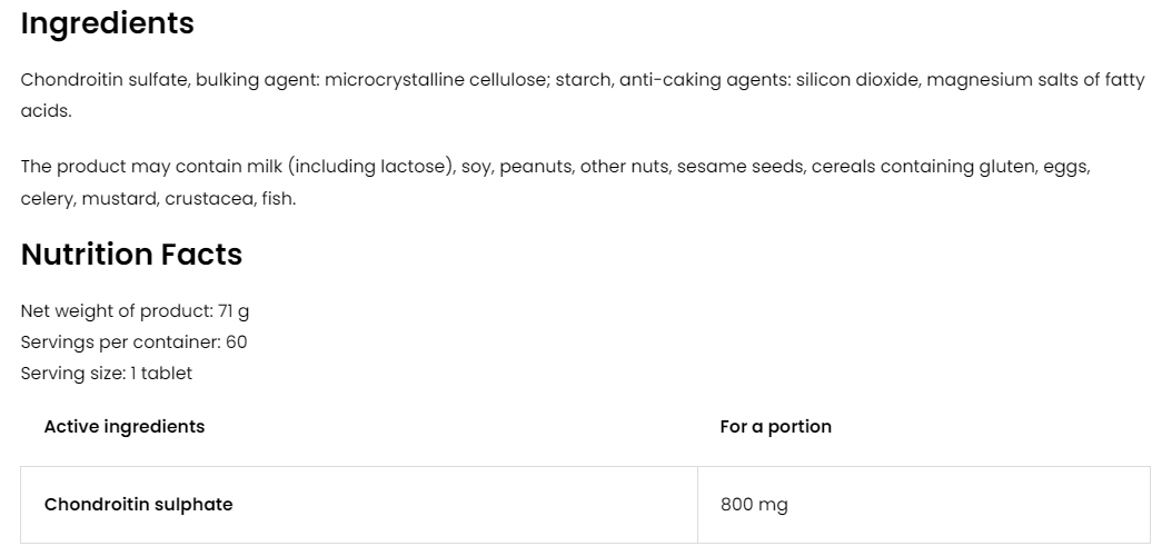 Chondroitin – 60 tabletten, 800 mg chondroïtinesulfaat | OstroVit