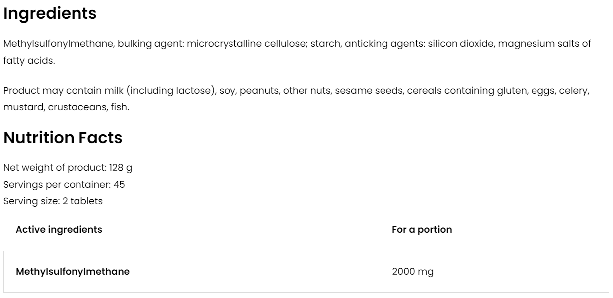MSM | Methylsulfonylmethaan | 90 Tabletten | 2000 mg | OstroVit