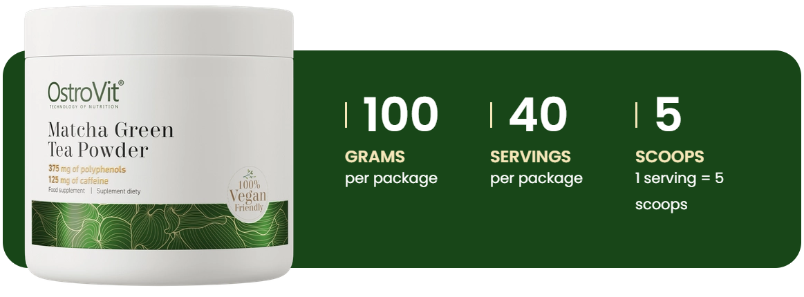 Matcha Groene Thee | 15% polyfenolen | 5% cafeïne | 100 g | Poeder | Natural | OstroVit