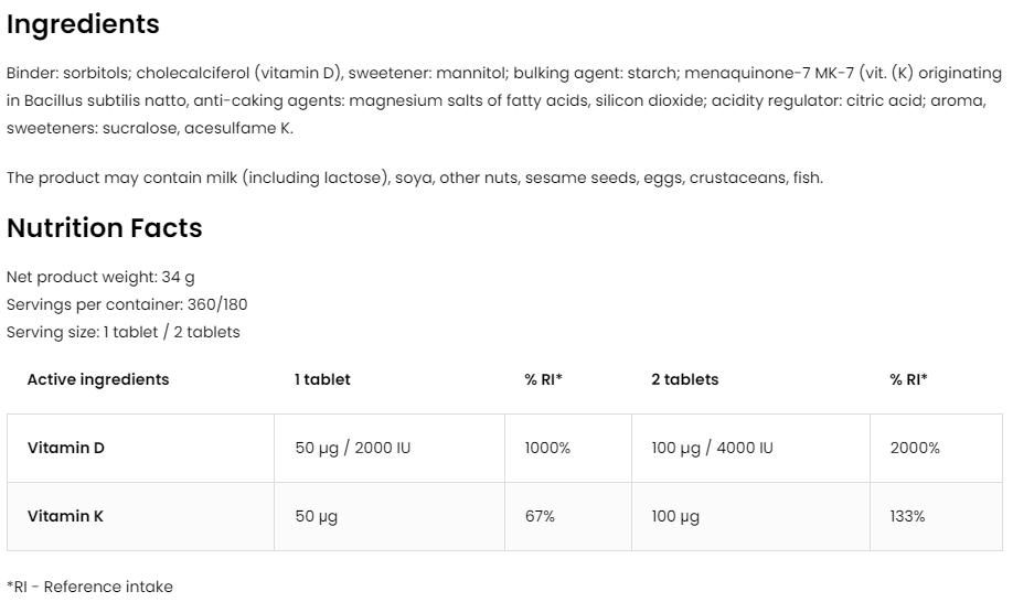 Vitaminen | D3 2000 IU | K2 | Zuigtabletten | 360 stuks | mango-smaak 🥭 | OstroVit Pharma