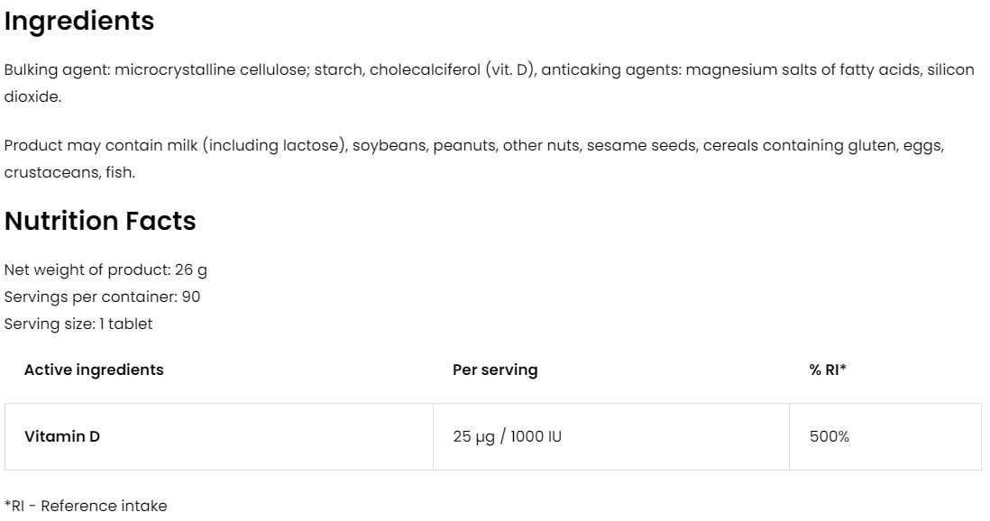 Vitamin D3 1000 IU – 90 tabletten, 25 µg per dag | OstroVit