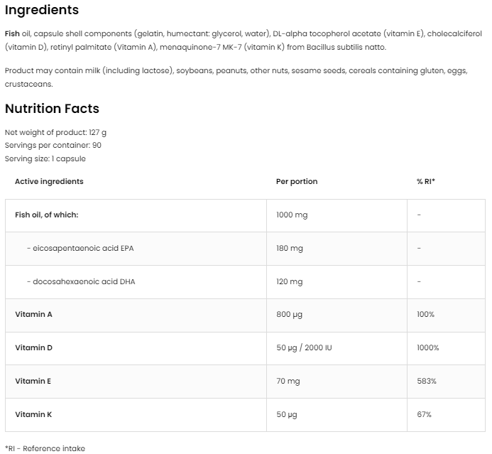 Omega 3 | ADEK | Vitaminen A,D,E,K | Visolie | 90 Softgels | OstroVit
