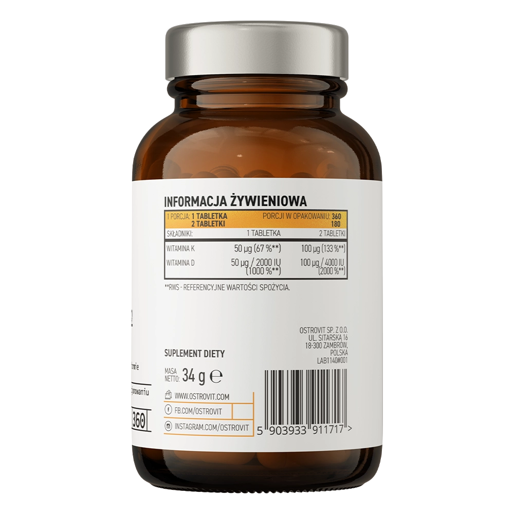 Vitaminen | D3 2000 IU | K2 | Zuigtabletten | 360 stuks | mango-smaak 🥭 | OstroVit Pharma