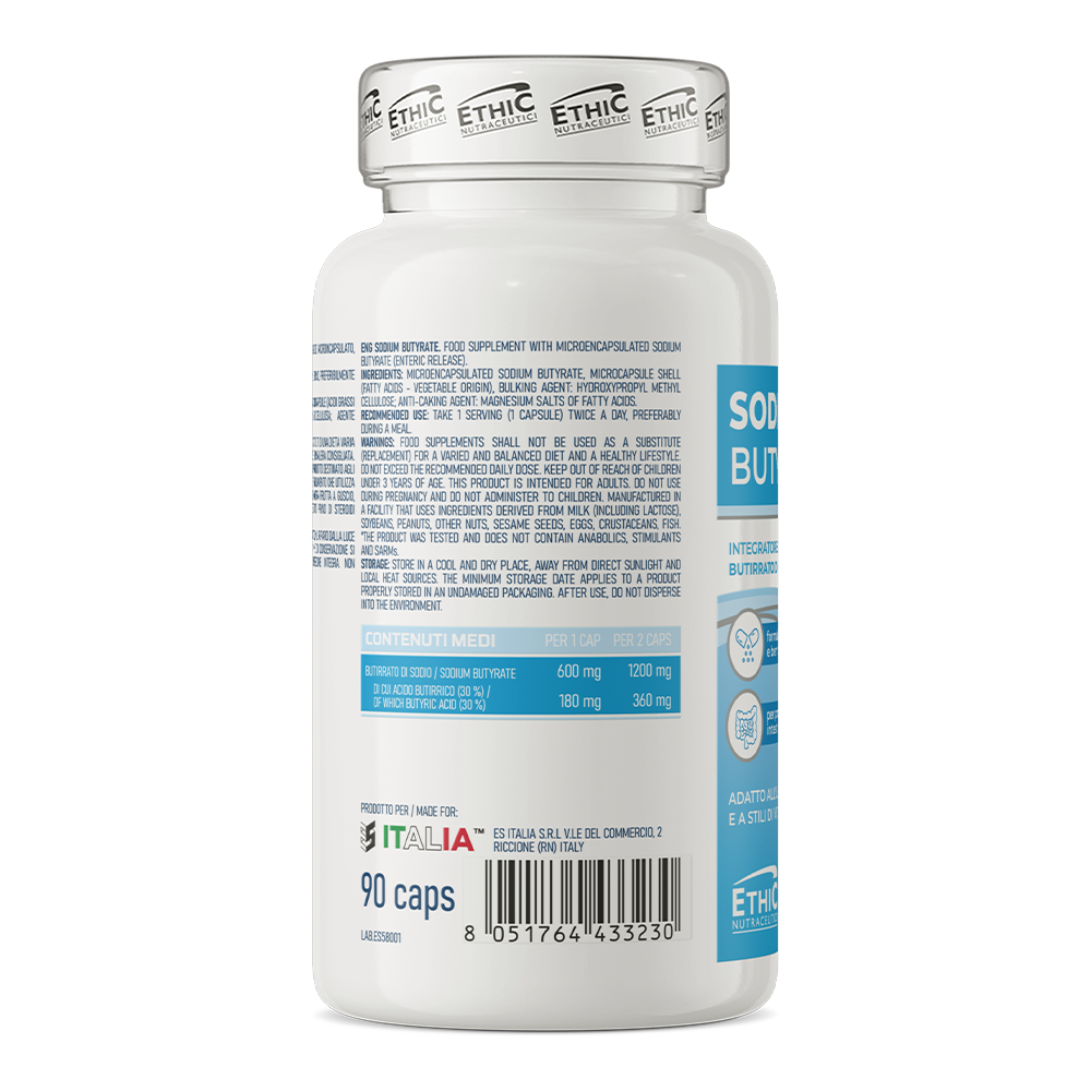 Sodium Butyrate 600 mg 90 Capsules, Enterische Microcapsules, Gluten Vrij - natriumbutyraat