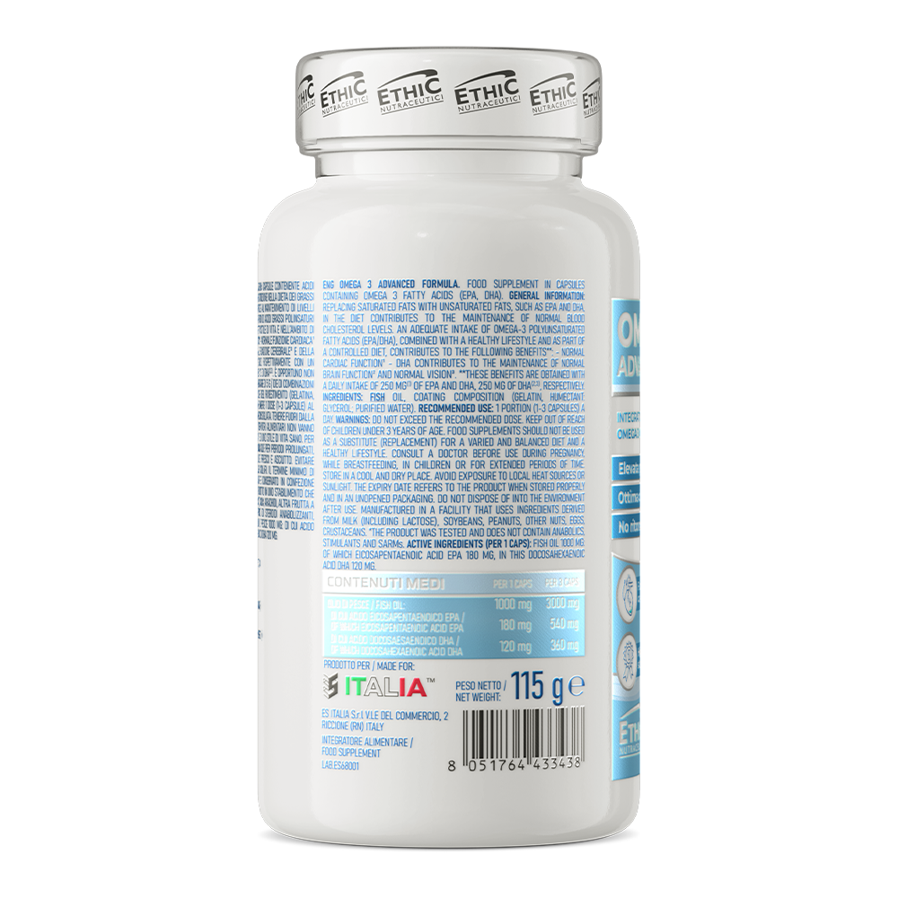 Omega 3 Advanced Formula 90 Softgels - 180 mg EPA + 120 mg DHA, Gluten Vrij