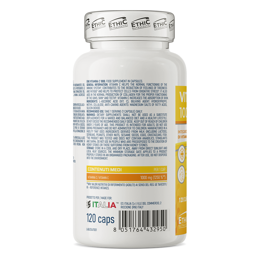 Vitamine C 1000 mg 120 Capsules, L‑Ascorbinezuur - Gluten Vrij