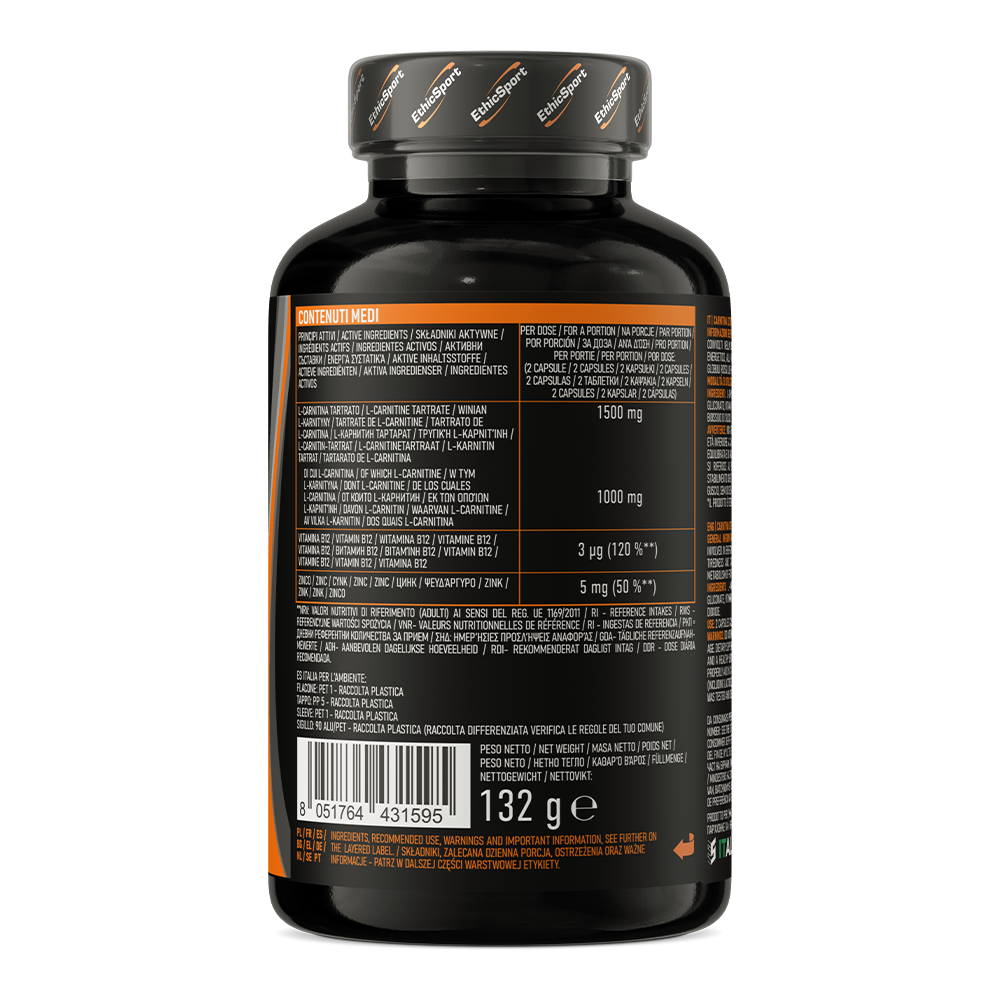 Carnitine Extra 120 Capsules, L‑Carnitine + Zink + Vitamine B12 - Gluten Vrij