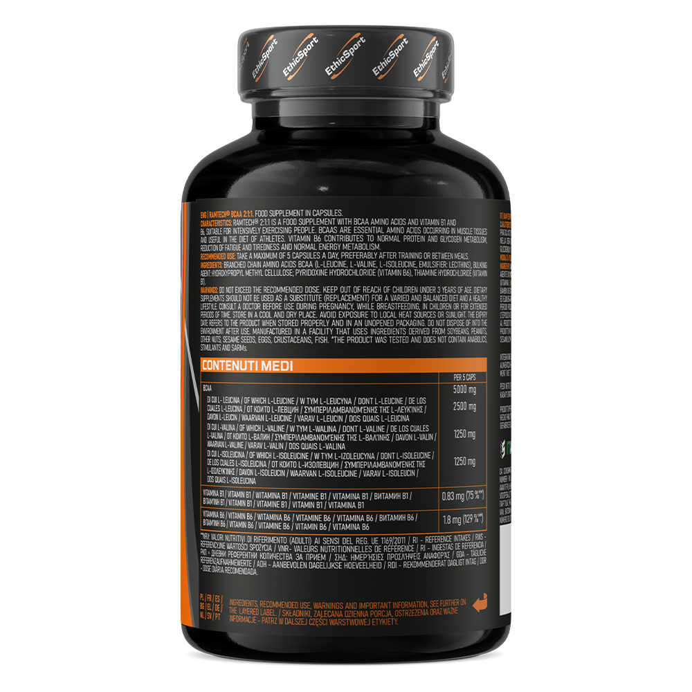 Ramtech BCAA 2:1:1 – 5000 mg per portie + vit. B1 & B6, 120 capsules