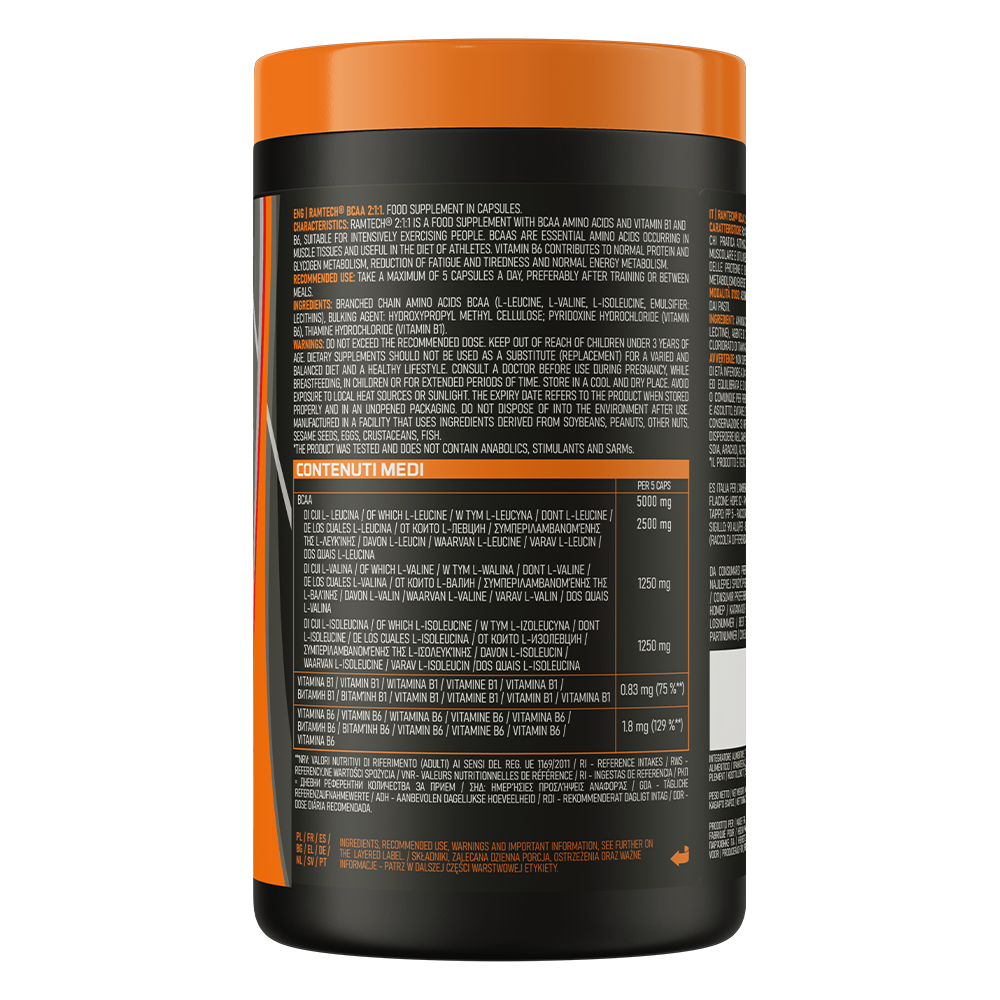 Ramtech BCAA 2:1:1 – 5000 mg per portie + vit. B1 & B6, 400 capsules, Gluten Vrij