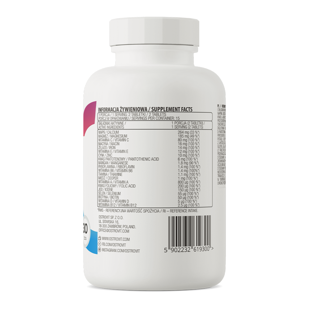 100% VIT&MIN – 30 tabletten, 20 vitamines & mineralen | OstroVit