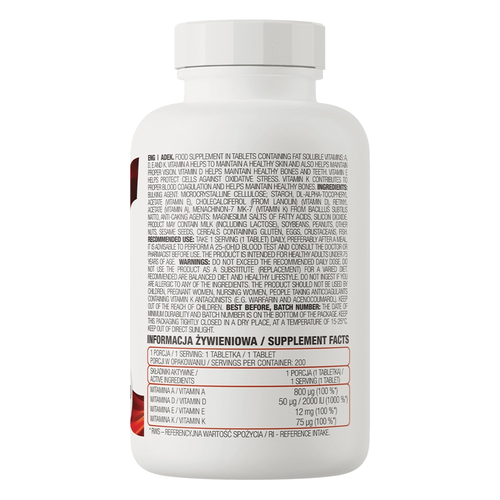 ADEK | Vitamine A, D, E en K | 200 Tabletten | 200 Porties | OstroVit
