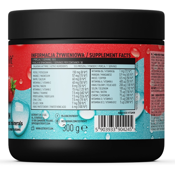 Aqua Kick VIT&MIN – 300 g, Vitaminen & mineralen, Aardbei | OstroVit
