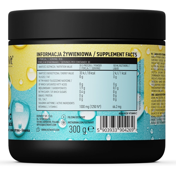 Aqua Kick Vitamine C | Citroen-limoen smaak 🍋 | 300 g | OstroVit