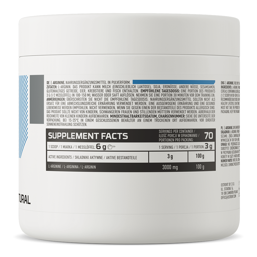 Arginine – 210 g poeder, 3 g L‑arginine per portie (70 porties) | OstroVit