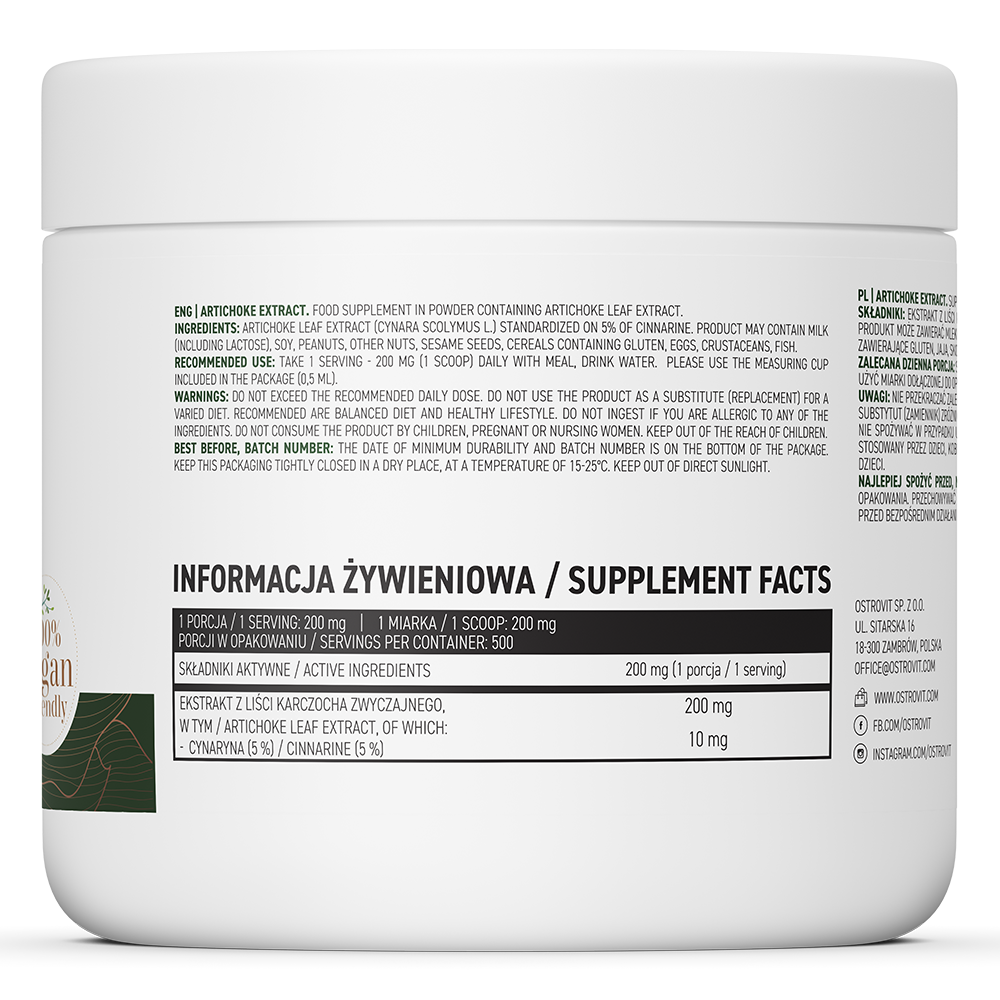 Artisjok extract | Vegan | 5% cynarine | 100g | Natural | Poeder | OstroVit
