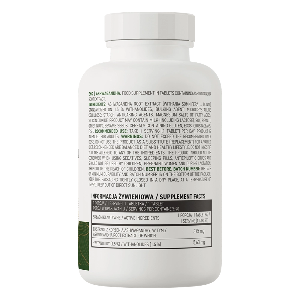 Ashwagandha VEGE – 90 vegan tabletten, 375 mg (1,5% withanoliden) | OstroVit