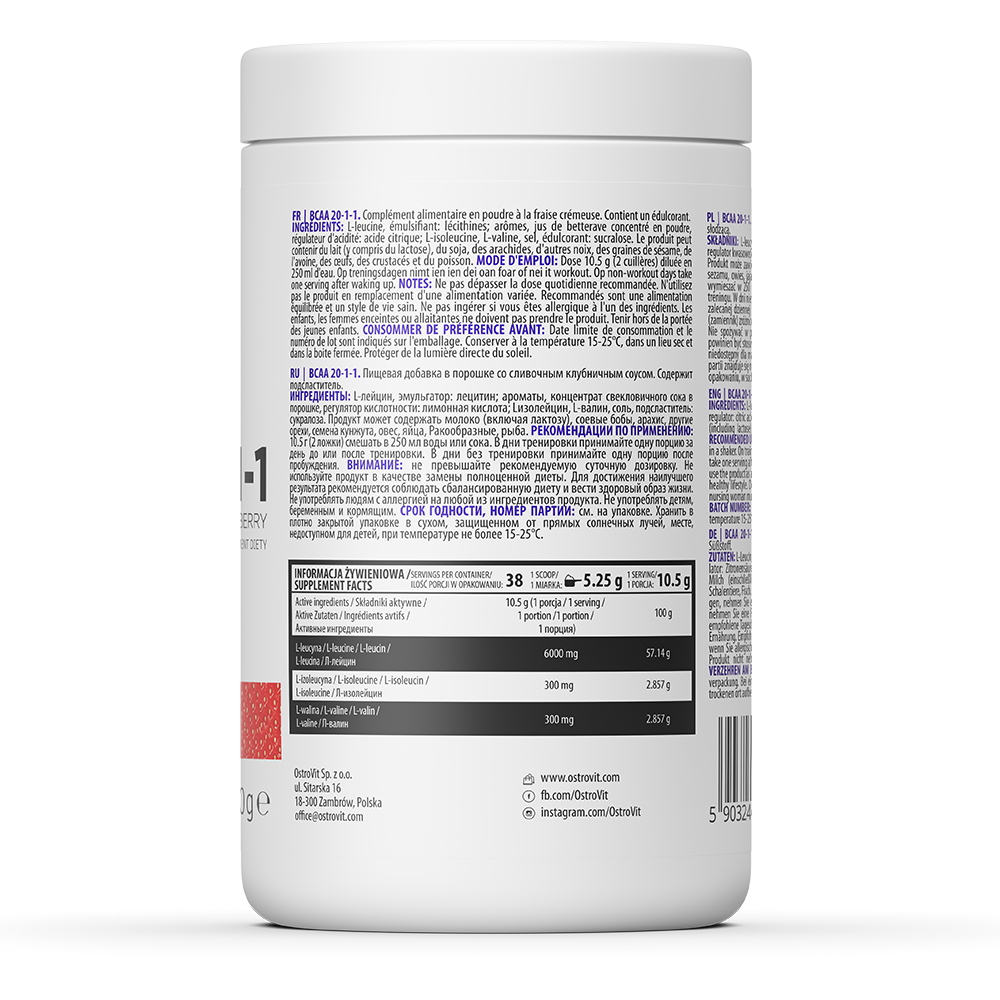 BCAA | 20-1-1 | 400 g | Romige Aardbeiensmaak | OstroVit