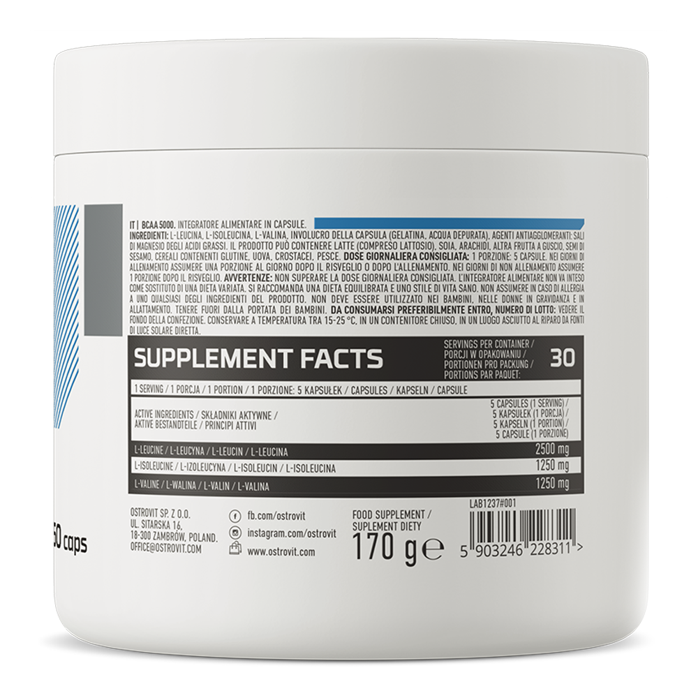 BCAA 5000 mg – 150 capsules, 5 g BCAA (2:1:1) per portie | OstroVit