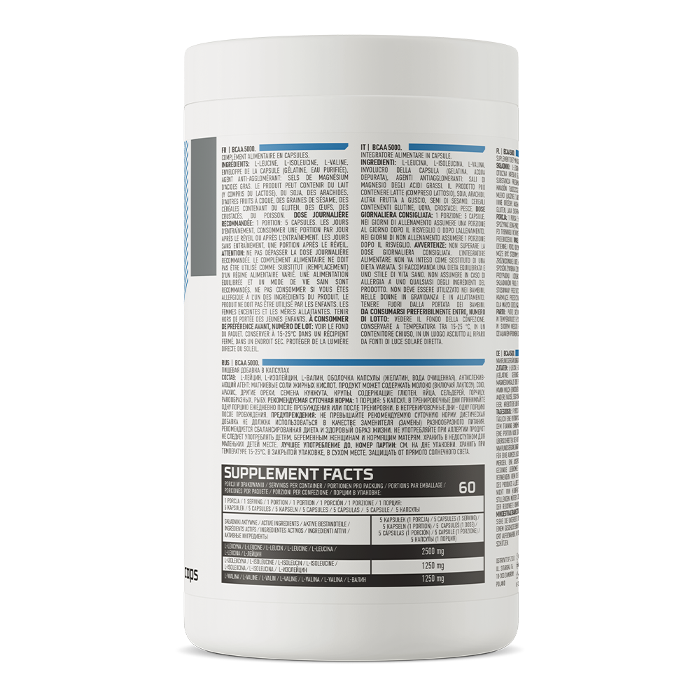 BCAA | L-leucin, L-isoleucin, L-valin | 5000mg | 300 kapsler | OstroVit