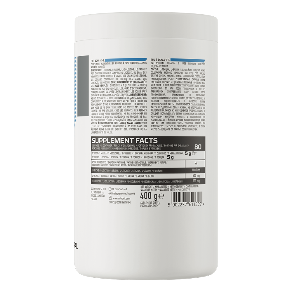 BCAA 8‑1‑1 – 400 g poeder, 4 g leucine per portie | OstroVit