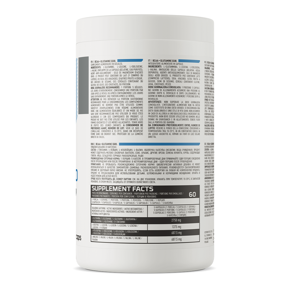 BCAA + Glutamine 5500 mg – 300 capsules, 2:1:1 BCAA | OstroVit