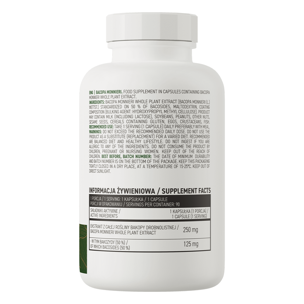 Bacopa Monnieri | Vegan | 90 Plantaardige Capsules | 250 mg | 50% bacosiden | OstroVit