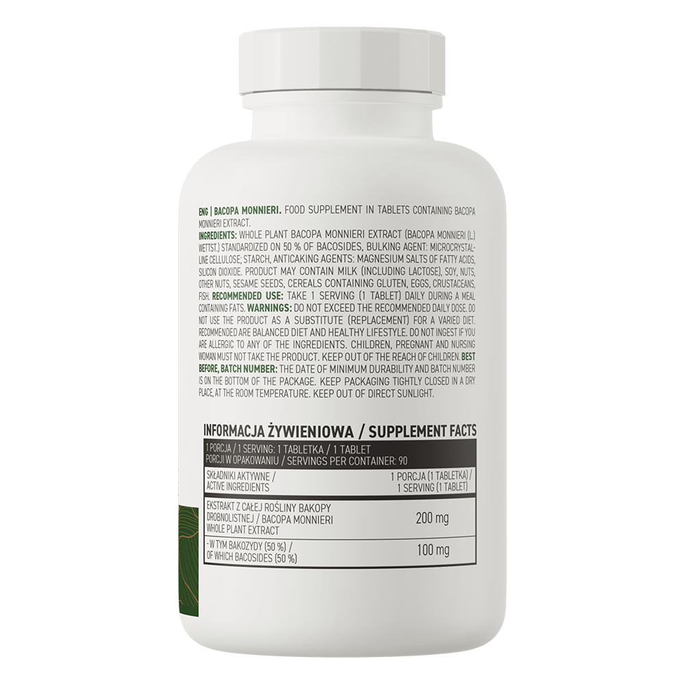 Bacopa Monnieri VEGE – 90 vegan tabletten, 200 mg (50% bacosiden) | OstroVit