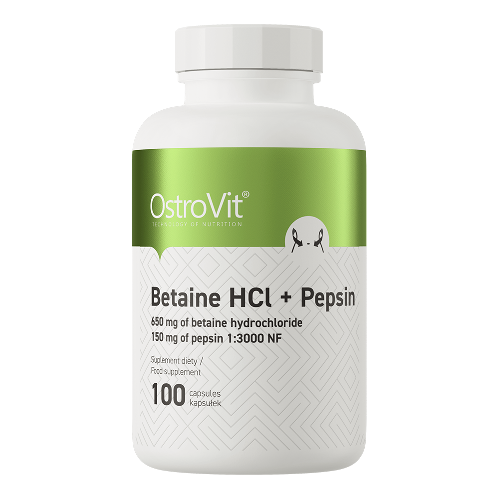 Betaine HCl + Pepsin – 100 capsules, 650 mg betaine HCl + 150 mg pepsine | OstroVit