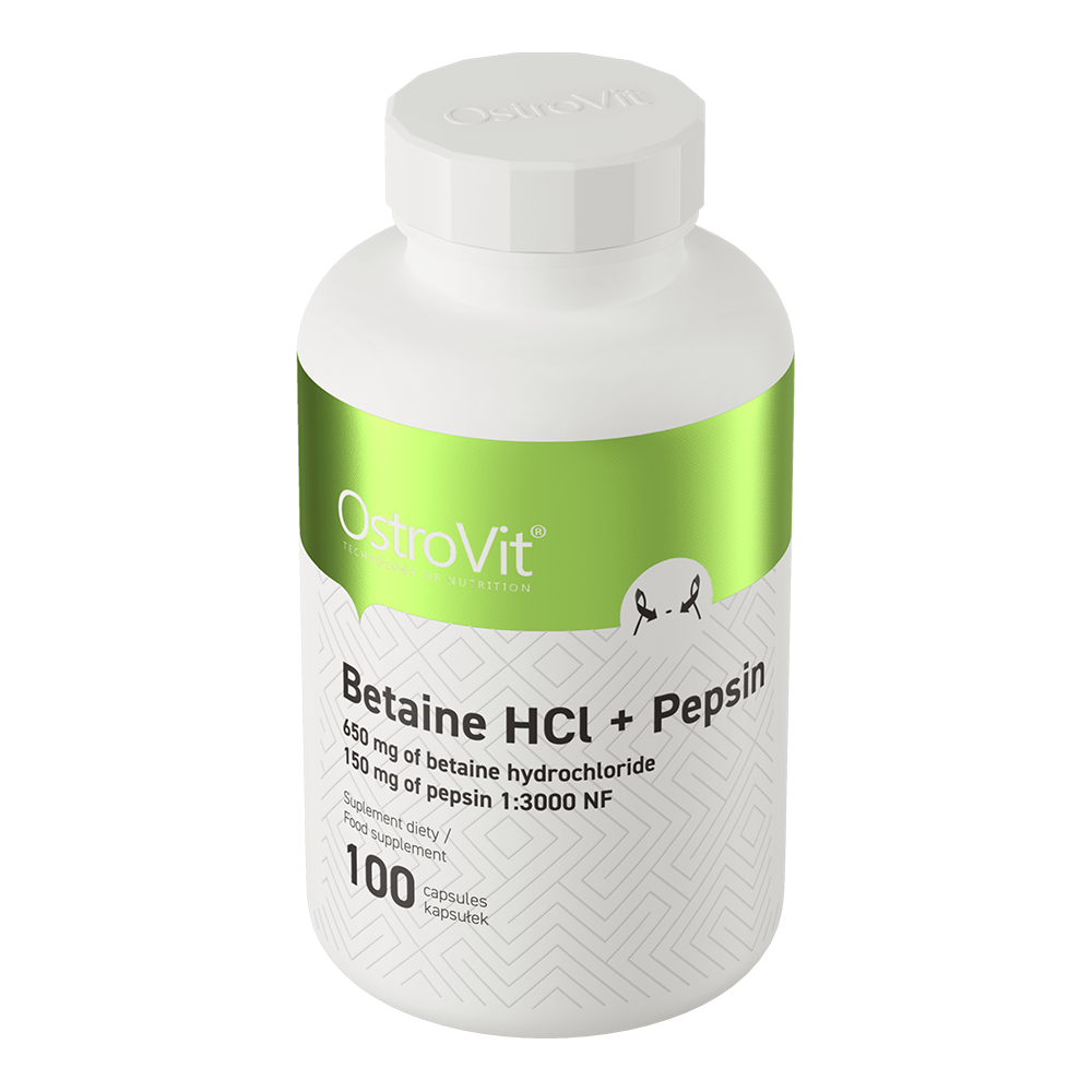 Betaine HCl + Pepsin – 100 capsules, 650 mg betaine HCl + 150 mg pepsine | OstroVit