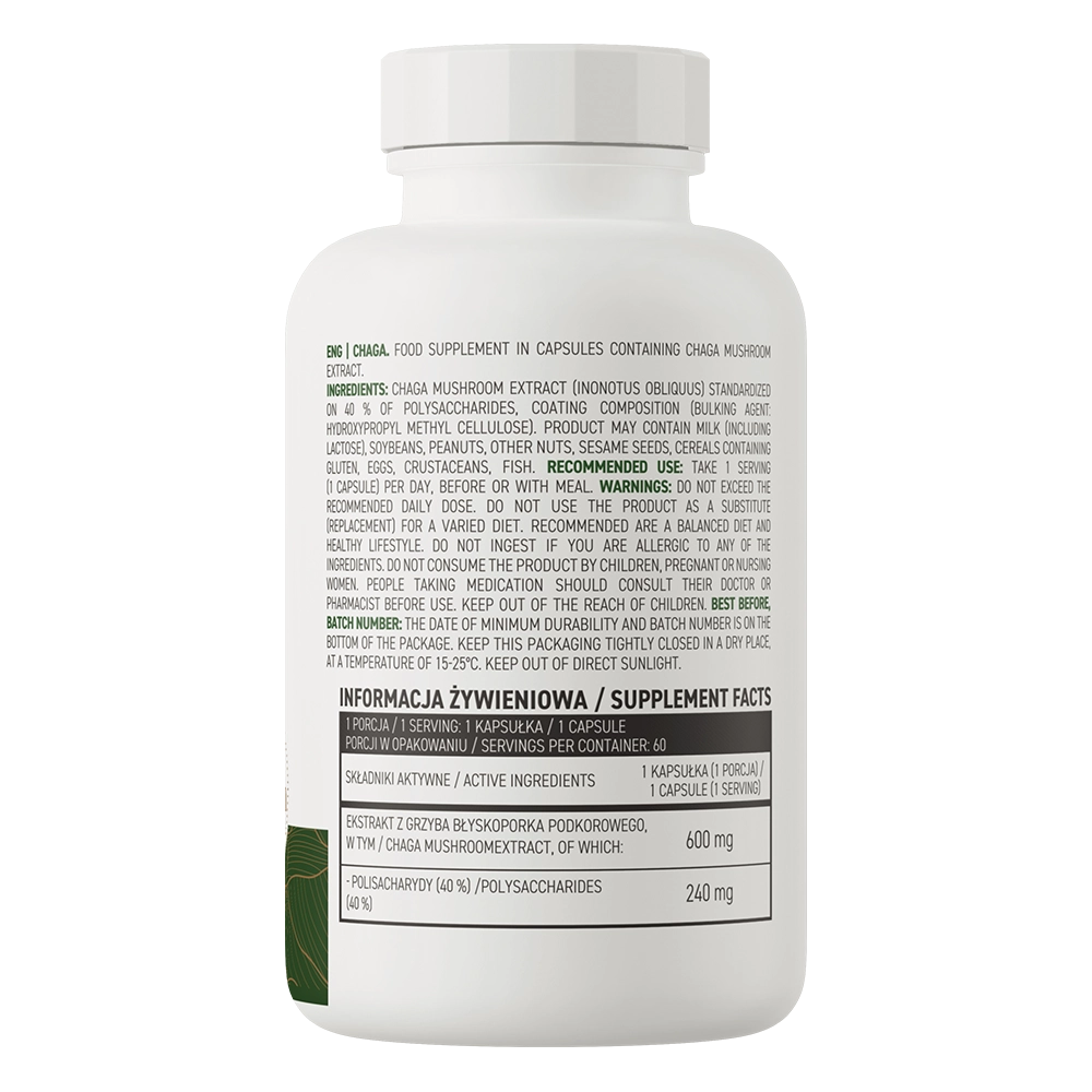 Chaga VEGE – 60 vegan capsules, 600 mg (40% polysacchariden) | OstroVit