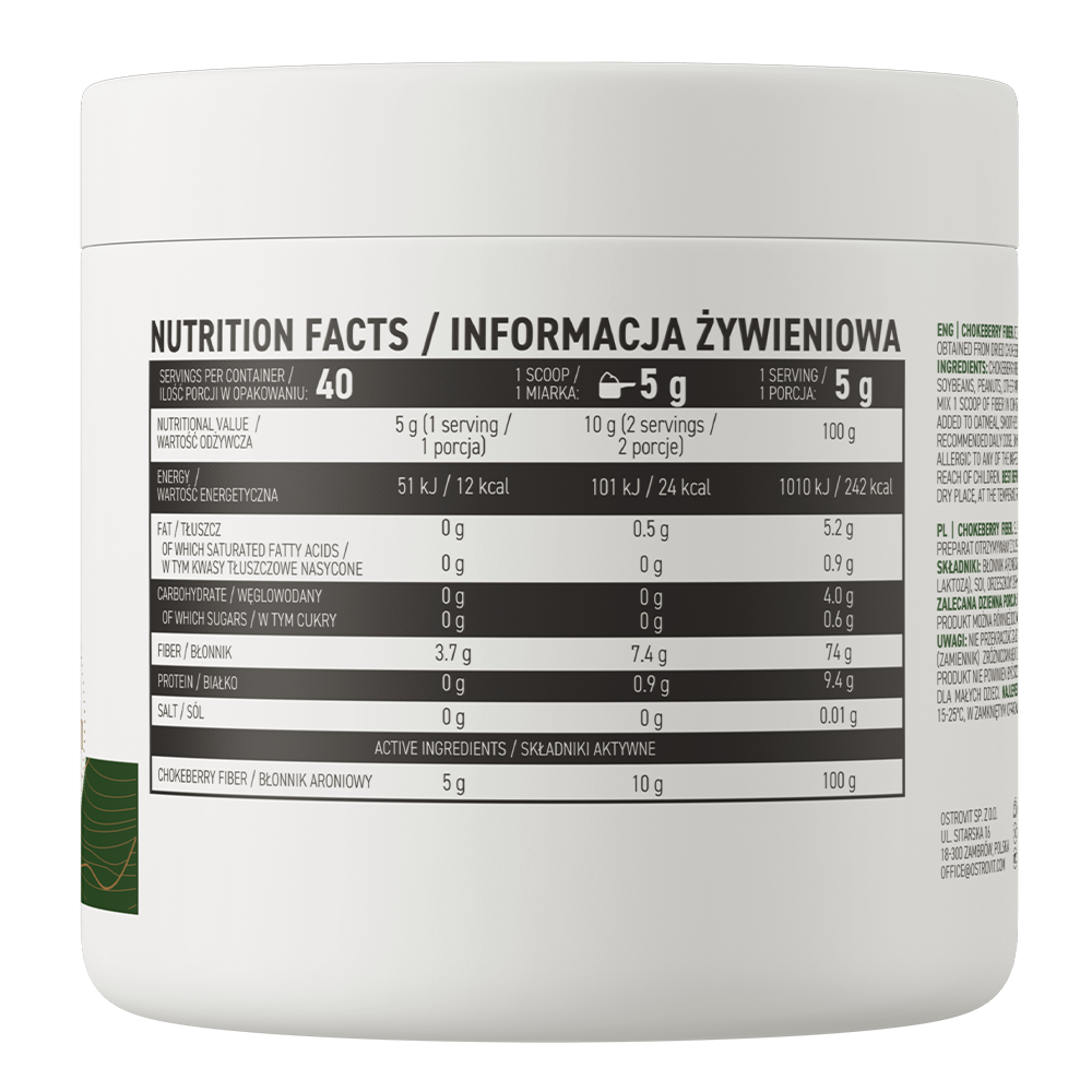 OstroVit Chokeberry Fiber VEGE 200 g – Aroniavezel Poeder | 40 Porties