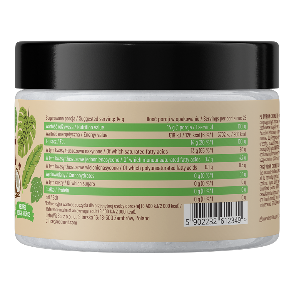 Coconut Oil Virgin 400 g – 100% ongeraffineerde kokosolie | OstroVit
