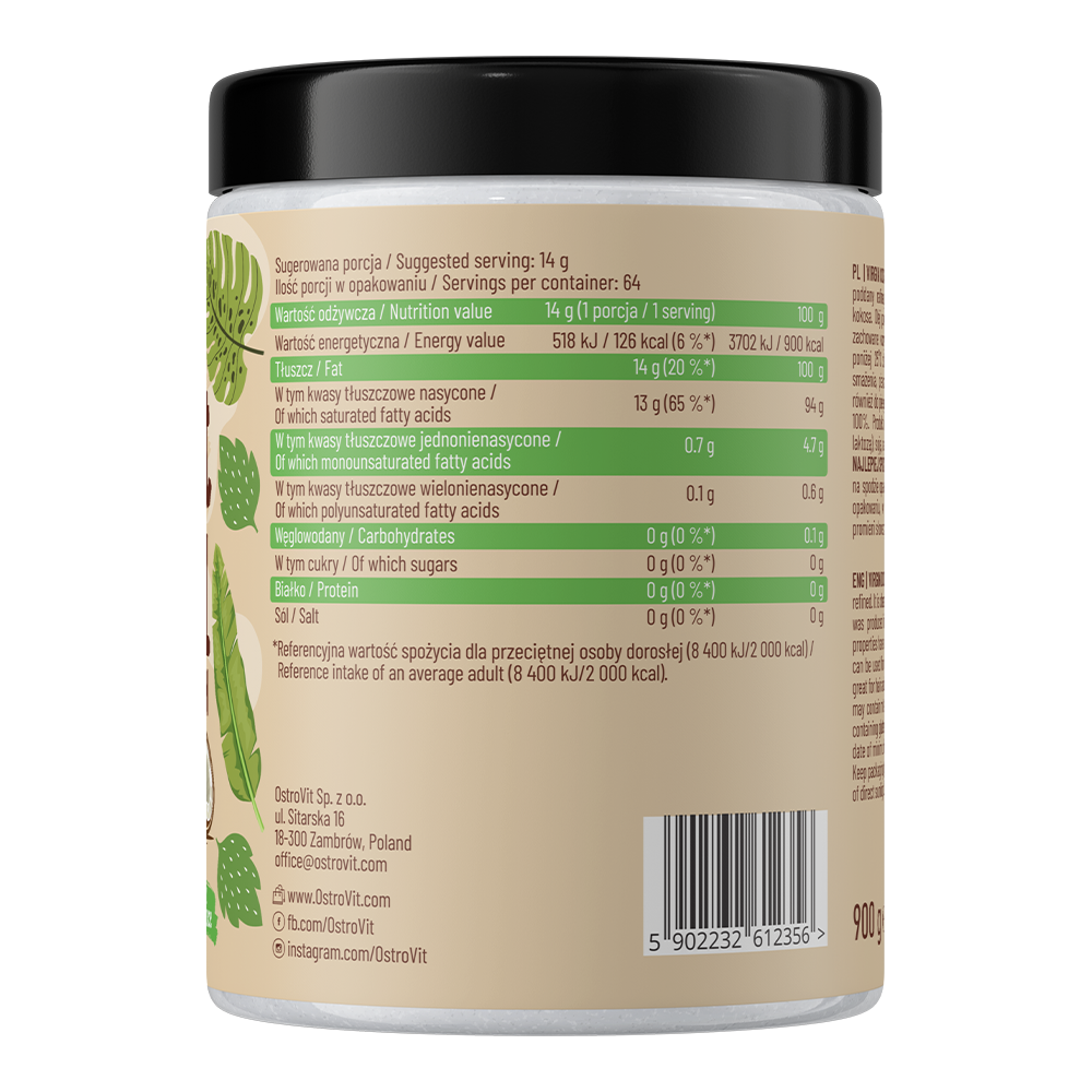 Coconut Oil Virgin – 900 g, 100% ongeraffineerd | OstroVit