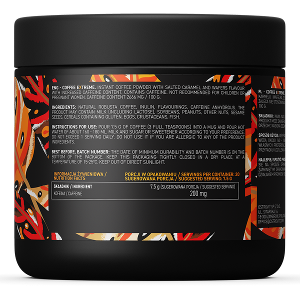 Coffee Extreme 150 g Gezouten Karamel & Wafels – 200 mg Cafeïne per Portie | OstroVit